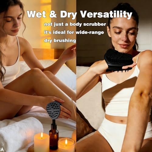 Silicone Body Scrubber for Men Women, Dual-Sided Bath Brushes Gentle Exfoliating Body Scrubber Scalp Massager for Deep Cleansing, Soft Silicone Loofah Body Washing Brushes (Black) - color: Black