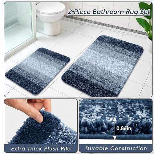 Bathroom Accessories Set - Bathroom Set with Shower Curtain and No Slip Rugs, Trash Can, Toilet Brush Holder Set, Soap Dispenser & Bath Towels - Stylish Bath Decor for Home, Apartment, Blue, 25PCS - color: Blue