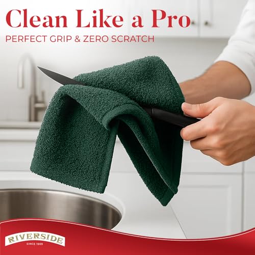 RIVERSIDE Bar Mop Towels Pack of 12, 16x19 Inches, 100% Ring Spun Cotton Terry Cloth Kitchen Towel, Highly Absorbent & Reusable Multipurpose Cleaning Rags for Bathroom, Hotel, Restaurant, Hunter Green - color: Hunter Green, size: Bar Mop (PK 12)