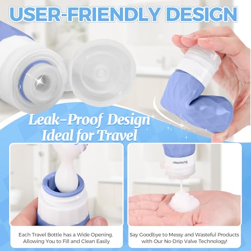 16Pack Travel Bottles for Toiletries, TSA Approved Travel Size Toiletries Containers Set, Silicone Leak Proof Refillable Bottles Elastic Sleeves Creams Jars Accessories Kit W/Clear Bag (Blue) - color: Blue