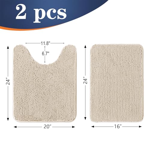 OLANLY Bathroom Rugs Sets 2 Piece, Soft Absorbent Chenille Bath Mats and U-Shaped Contour Toilet Mat Area Rug Set, Machine Washable Bath Carpet, Home Decor Accessories(24"x16"+24"x20", Sand) - color: Sand, size: 24" X 16" + U24" X 20"