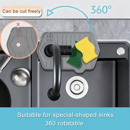 Silicone Sink Splash pad with Inclined Drain, Easy-to-Clean Drain pad, Suitable for Kitchen and Bathroom. (Unilateral Gray) - color: Unilateral Gray