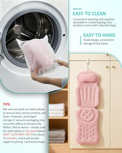 Full Body Bath Pillow for Bathtub, 5D Thick Tub Pillow for Bathtub with 192 Non-Slip Suction Cups, Laundry Bag & Hook, Bathtub Pillow for Head, Neck & Back Support (Pink, 51"*15") - color: Light Pink