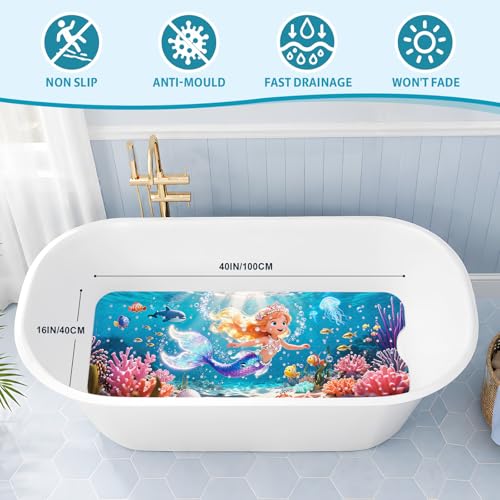 XIYUNTE Baby Bath Mat for Tub Non Slip Kids, BPA Free Extra Long Bathtub Mat 40x16 with Drain Holes and 200 Suction Cups, Non Toxic Machine Washable Toddler Bath Mat, Eco-Friendly Certified - color: Blonde Girl