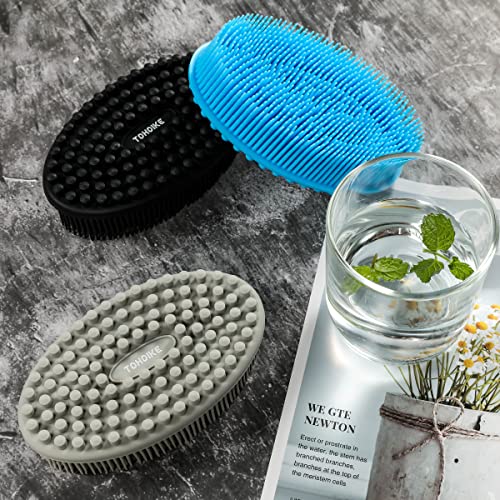 Silicone Body Scrubber Loofah - Set of 3 Soft Exfoliating Body Bath Shower Scrubber Loofah Brush for Sensitive Kids Women Men All Kinds of Skin(Black/Gray/Blue) - size: Colors: Black, Gray, Blue