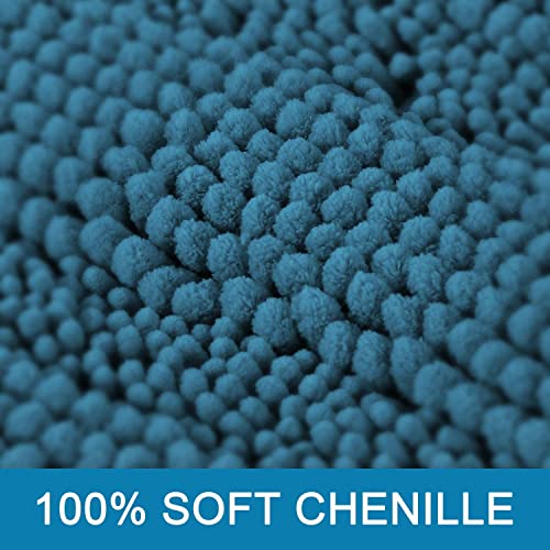 H.VERSAILTEX Bathroom Rugs Bath Rugs for Bathroom Non Slip Bath Mats Extra Thick Chenille Striped Rug 17" x 24" Absorbent Soft Shaggy Washable Dry Fast Bath Mats for Bath Room Floor - Turquoise Blue - color: Turquoise Blue, size: 17" x 24"