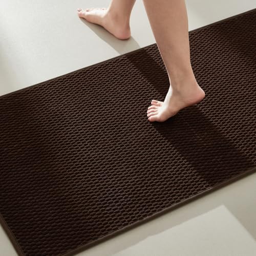 TYUU Bathroom Runner Rug, Long Bath Mat Washable Thin Quick Dry Low Pile Bathroom Runner Rugs 24 x 60 Non Slip, Brown 24"x60" - color: Brown01, size: 2' X 5' (Runner)