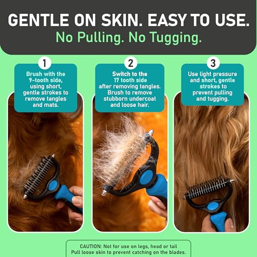 Maxpower Planet Original Pet Grooming Rake - Double-Sided Deshedding Dematting Tool, Undercoat Rake for Dogs & Cats, Extra-Wide Dog Grooming Brush & Deshedder Comb for Long Hair, Reduces Shedding 95% - color: Blue, size: Large