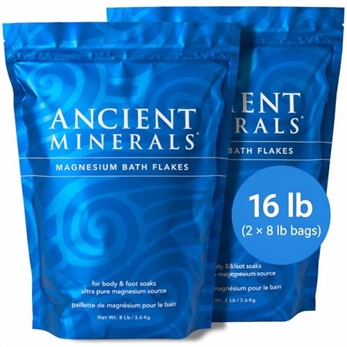 Ancient Minerals Magnesium Bath Flakes – Pure Zechstein Magnesium Chloride for Soaking and Whole-Body Replenishment (16 lb) - size: 128 Ounce (Pack of 2)
