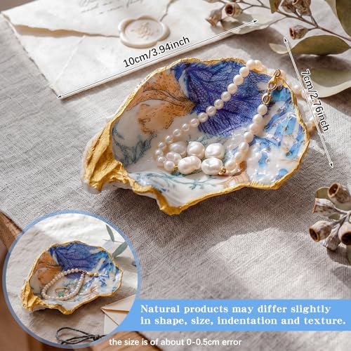 Natural Oyster Ring Trinket Dish Vintage Jewelry Tray for Keys Small Jewelry Holder for Bridal Shower Favors Friends Sisters Daughter Mother Gift Seaside Decor(Blue Safari) - style: Blue Safari