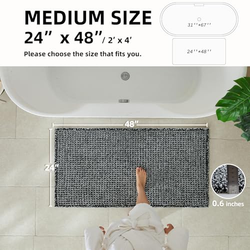 TYUU Black and White Bathroom Rugs, Waffle Bath Mat Non Slip Washable Super Absorbent Quick Dry Boho Farmhouse Bathroom Decor, 48"x24" Black and White - color: Black & White, size: 2' X 4' (Rectangular)
