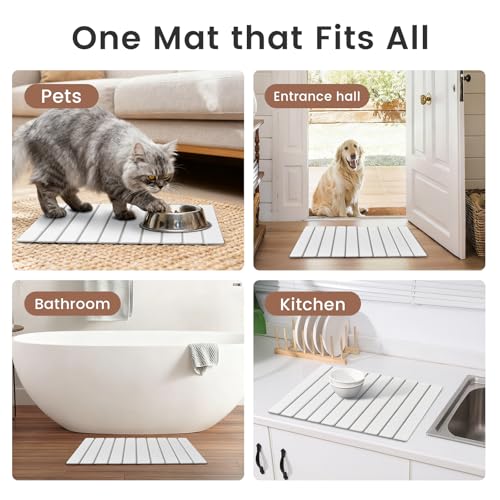 Super Anti-Slip Strong Absorbent Diatomite Pad, Stone Bath Mat 23.6 x 15.5 inches Quick-Dry Pad, Foldable and Easy to Store Bathroom Stone Bath Mat, Suitable for Bathroom, Easy to Clean - color: White