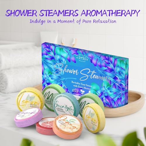 Shower Steamers Aromatherapy 8 Pack - Natural Essential Oil Shower Bombs for Self Care, Relaxation Birthday Gifts for Women and Men. Azure Floral Style - style: Azure Floral Style