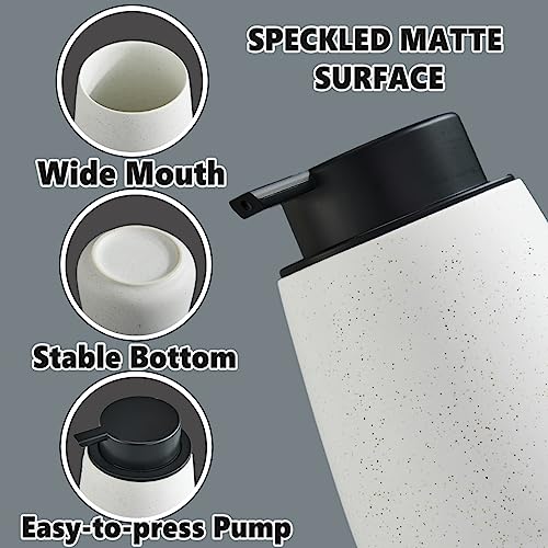 12Oz Foaming Soap Dispenser - Ceramic Foam Hand Soap Dispenser with Easy-to-Press Black Pump, Reusable and Refillable Lotion Dish Soap Dispensers for Bathroom & Kitchen, Speckled Matte White - color: Speckled White, style: Foam Pump