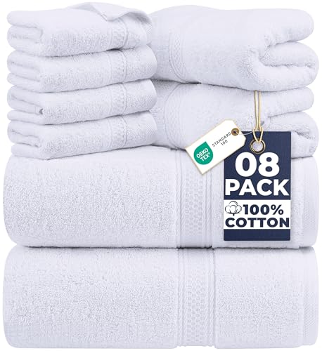 Utopia Towels 8 Piece Luxury Towel Set – Majestic Plush, Super Absorbent & Quicker-to-Dry, Thick 100% Ring Spun Cotton Towels for Bathroom, Spa & Hotel – 2 Bath, 2 Hand, 4 Washcloths, White - color: White, size: 8 Pieces Towel Set