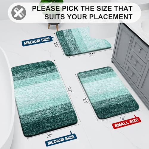 Arotive Bathroom Rugs Sets 2 Piece, Soft Absorbent Microfiber Bath Mats and U-Shaped Contour Toilet Rug, Machine Washable Dry Bath Mats for Bathroom, 24x16 and 24x20, Dark Green - color: Dark Green, size: 24" X 16" + U Shape 24" X 20"