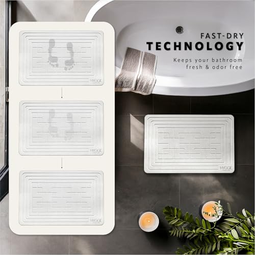 Diatomaceous Earth Stone Bath Mat - Ivory Tile | Modern Fast Dry Bathroom Floor Shower Mat, Quick Drying Premium Luxury Diatomite Spa Stone Gift, Non-Slip Base, 23.6” x 15.4” - color: Ivory Tile