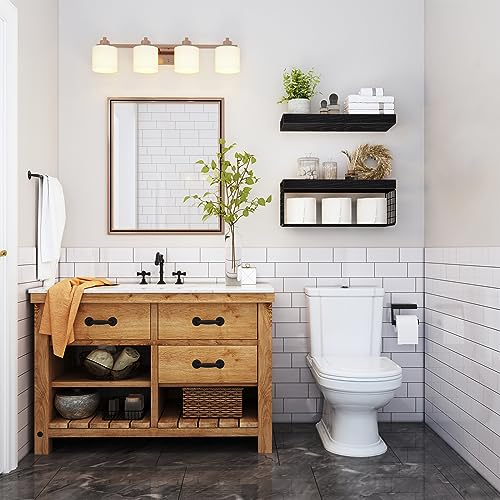 QEEIG Bathroom Shelves Over Toilet - Wall Mounted Floating Shelves Toilet Paper Storage Small Farmhouse Decor Shelf 16 inch Set of 2, Black (019-B2) - color: B. Black, size: 2pcs