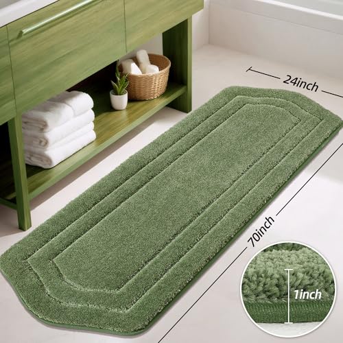 COSY HOMEER Bathroom Rugs Mat 24”x70” Absorbent Non-Slip Bath Mat, Plush Shaggy Bathroom Runner, Machine Washable Large Soft Bath Mats for Bath Floor,Tub and Shower,Green - color: Green, size: 2' x 5'10" (Oval)