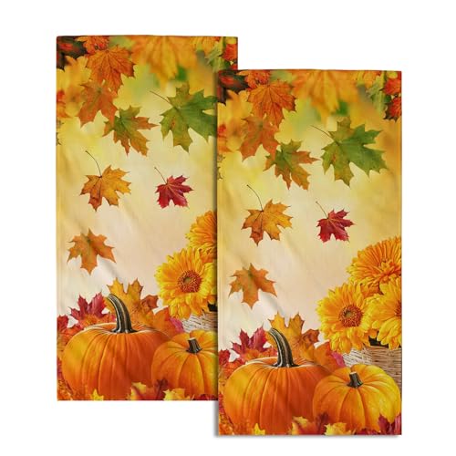 Fall Orange Hand Towels Set of 2 Autumn Pumpkins Towel for Bathroom 14x28 Inch Thanksgiving Harvest Fingertip Towels Super Soft Quick Dry Face Towel for Home Kitchen Spa Hotel Fall Decoration - color: Fall Orange Pumpkins