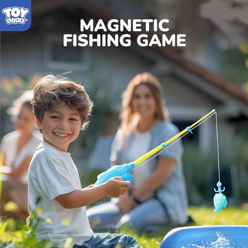 TOY Life 4-Player Magnetic Fishing Game for Kids 3-5 - Toddler Fishing Pole Set with Fish Toys - Bath & Pool Toys - Water Table Accessories - Educational Fishing Toy Rod for Boys Girls - color: 4 Kids Fishing Pole With Inflatable Pool