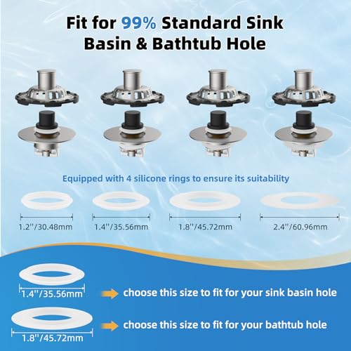 Universal Bathtub Drain Stopper, Brass Metal Shower Hair Catcher, Brushed Nickel | 3 in 1 Bathroom Sink Strainer with Visible Top Filter, Tub Stopper for Standard 1.1''~2.36'' Sink Hole - color: Brushed Nickel