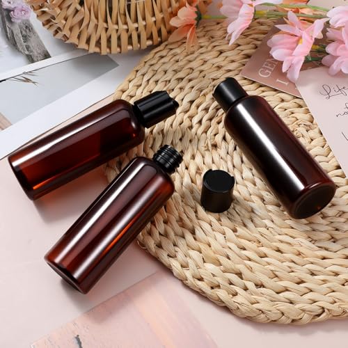 25 Pcs 3.5oz Plastic Squeeze Bottles with Disc Top Flip Cap Empty Amber Refillable Containers Small Travel Toiletry Bottles for Lotion Shampoo Oil Body Soap Creams