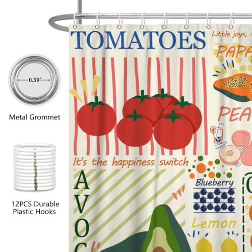 Fabric Shower Curtain with Hooks, Waterproof & Washable & Polyester, Summer Funny Doodle Colorful Cute Fruit Shower Curtains for Bathroom, Unique Cartoon Bathroom Curtain, House Gift, 71x74 Inch - color: Fruits Graffiti