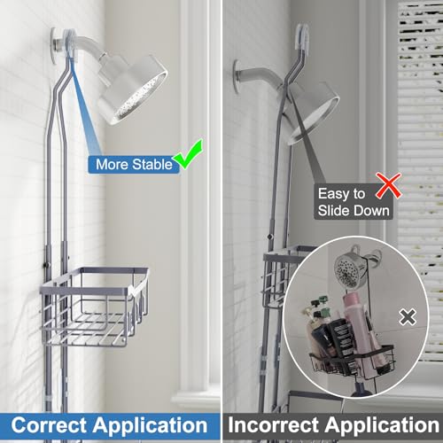 Upgraded Extended Length Shower Caddy Over Showerhead No Blocking to Showerhead, Rustproof Bathroom Organizers and Storage with Hooks Shampoo Soap Holder, Large Hanging Caddy, Grey - color: Grey - 2 Tier - Standard