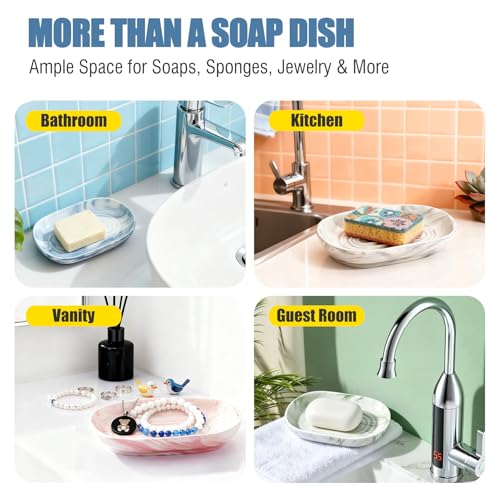 OTHIX Blue Ceramic Soap Dish with Unique Marble Texture, Decorative Bar Soap Holder for Bathroom and Kitchen, Cute Soap Dishes for Bar Soap, Jewelry, Family, Valentines Day Gifts (Blue Texture) - color: Blue Texture