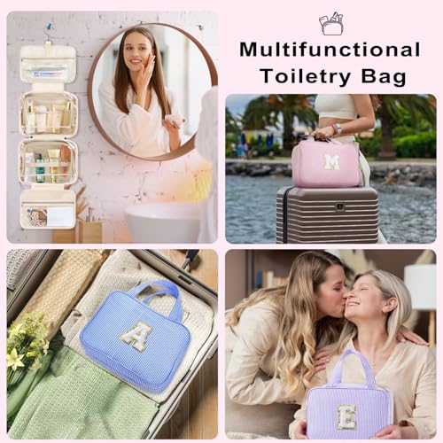 TOPEAST Travel Toiletry Bag for Women - Hanging Toiletry Bag, Large Capacity Personalized Makeup Pouch, Travel Essentials - Letter D, Pink - color: Pink, style: D