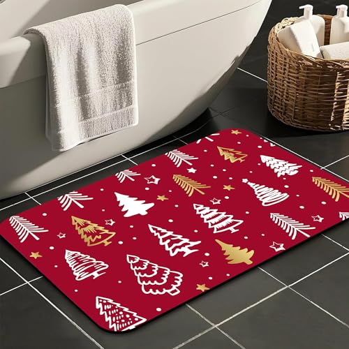 Identiy Christmas Bath Mat, Red Christmas Trees Bathroom Rug, Soft Super Absorbent Machine Washable Quick Dry and Non-Slip Bathtub Mat for Tub Shower Bathroom Floor 17"x29.5" - color: Red Christmas Trees