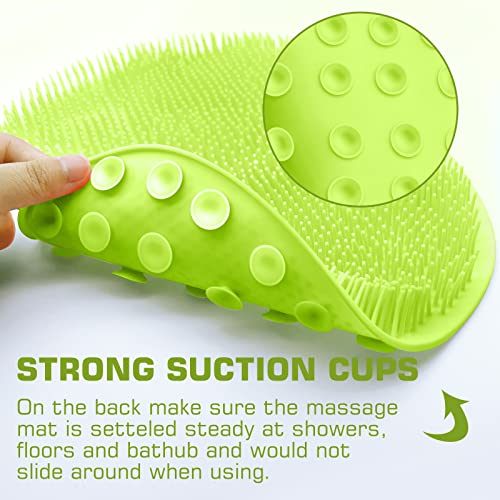 Shower Foot Scrubber Mat Back Washer Back Exfoliating Bath Wash Pad Wall Mounted Slip Suction Cups Foot Scrubber for Use in Shower Cups Foot Cleaner for Men and Women - color: Green