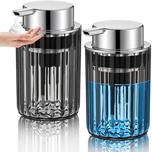 Potchen 2 Pcs Refillable Foaming Hand Soap Dispenser 10 oz Plastic Dispenser Pump Lotion Foaming with Silver Pump for Bathroom Vanities Kitchen(Gray) - color: Gray