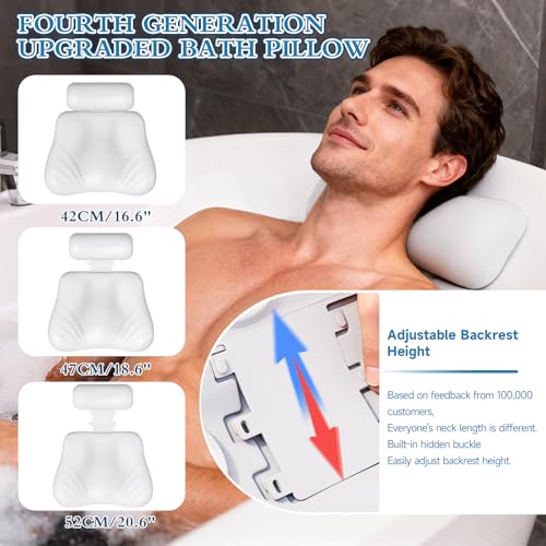 Silicone Bath Pillows for Tub, Easy Clean, Quick Dry, Non Slip Bath Pillow, Head and Back Both Inflatable Adjustable, Comfortable Luxury Bathtub Pillow with 5 Large Suction Cups - color: White