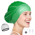 WHALE Extra Large Swim Cap Designed for Men and Women with Thick, Long Hair, Hair Extensions Or Afro-Textured Hair Long-Hair Swim Cap Highly Waterproof to Keep Hair Dry - color: Green