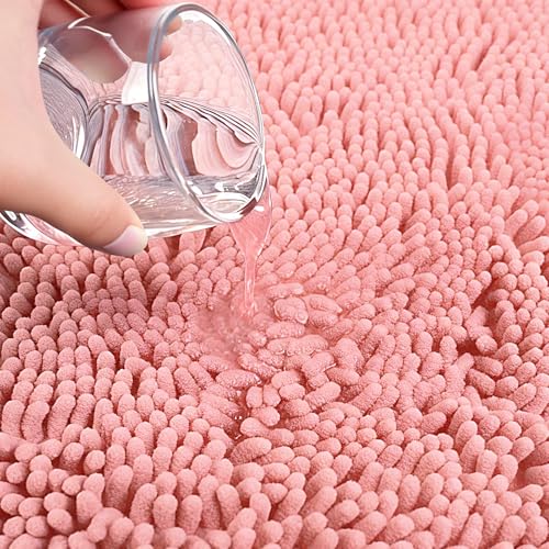 Bathroom Rugs Sets 3 Piece with Adjustable Toilet Seat Cover 19.5"x 18.5" Machine Washable Bath Rug Set with TPR Non Slip Rubber Backing Solid Bath Mat Set for Luxury Bathroom Decoration - color: Pink