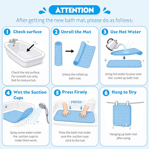 XIYUNTE Baby Bath Mat for Tub Non Slip Kids Bath Mat - 40''x16'' Extra Long Cartoon Bathtub Mat Non Slip Kids Shower Mat Eco-Friendly Toddler Bath Mats with Suction Cups, Machine Washable - color: C-blue Sea