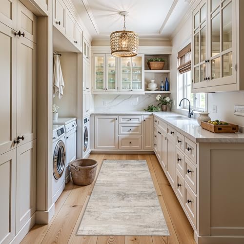 Abstract Kitchen Runner Rug 3x6 - Indoor Washable Carpet for Hallway Bedroom Laundry Low Pile Entryway Rugs with Non Slip Rubber Backing Modern Home Decor Mat for Dining Room Bathroom 3x6 Beige - color: Beige, size: 3' x 6' (Runner)