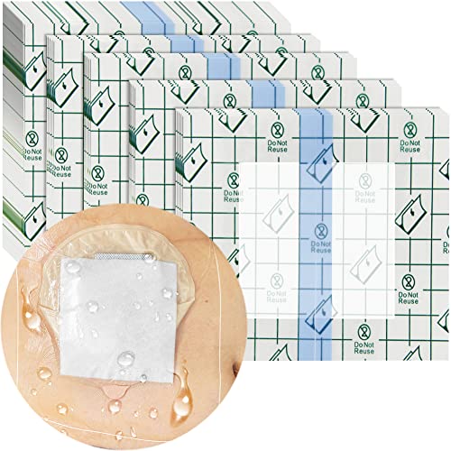 7 Pcs Waterproof Ostomy Shower Cover 10"x12", Stoma Bath Protector Shield Fislm Clear Adhesive Wounds Dressing Bandages for Colostomy Supply Guard Accessory - size: 10x12 inch (Pack of 7)