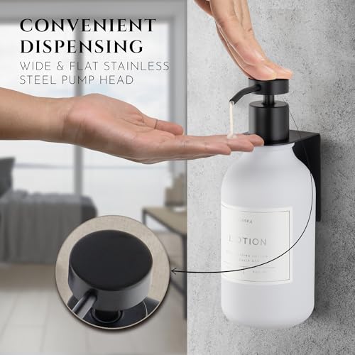 Shower Shampoo Dispenser Wall Mounted – 3 Refillable 16.9 oz White Bottles with Stainless Steel Pumps & No-Drill Adhesive Holders – Soap Dispenser Set for Bathroom (3 X White/Black) - color: 3 X White/Black