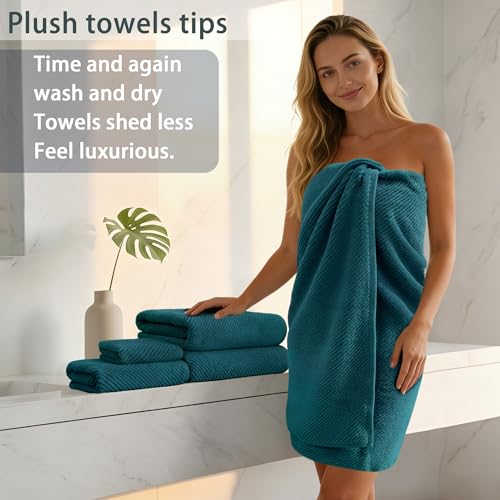 VOOVA & MOVAS Towels Set for Bathroom, 100% Cotton | Quick Dry | Soft | Thick, 3 Piece Towel Set, 1 Large Bath 30" x 56", 1 Hand 18" x 28", 1 Wash Cloth 13" x 13", Bathroom Essentials, Deep Turquoise - color: Deep Turquoise, size: 3 PC Bathroom Towel Set