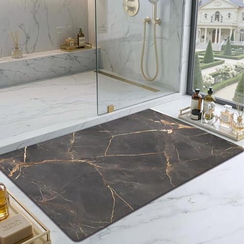Color&Geometry Ultra Thin Bathroom Rugs Non Slip,Absorbent Quick Dry Bath Mats for Bathroom,Thin Bath Rugs Washable with Rubber Backing Fit Under Door Outside Shower,Gold-Veined Marble,24"x36" - color: Gold-veined Marble, size: 24"x36"