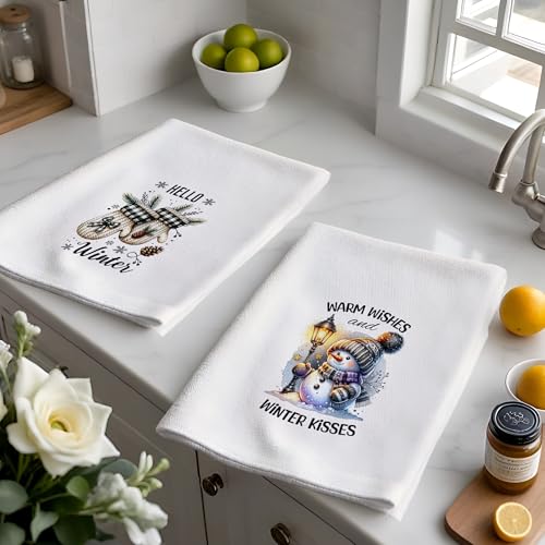 Snowman Gloves Kitchen Towels Gifts Set, Funny Christmas Xmas Decor, Winter, Hello Winter Snowman Hand Towels Dish Towels for Kitchen Bathroom, 16x24 Inch, Set of 2 - color: Snowman2