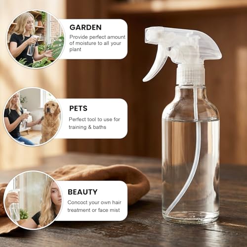 Glass Spray Bottles 12oz Empty Spray Bottle Mist/Stream Spraying Small Refillable Containers for Hair Care, Cleaning Solutions, Plants, Essential Oils 2 Pack (Clear, 12oz) - color: Clear, size: 12oz