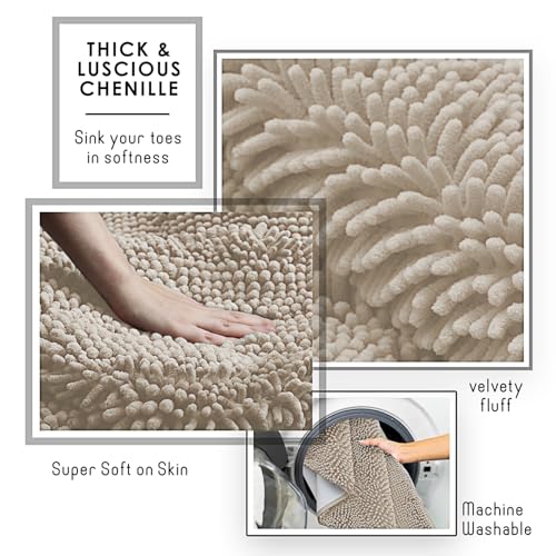 Hearth & Harbor Bathroom Rugs, Chenille Bath Mat - Machine Washable Bath Mats for Bathroom Non-Slip Backing Rubber, Quick Dry Bathroom Mat - color: Beige, style: 26 x 44