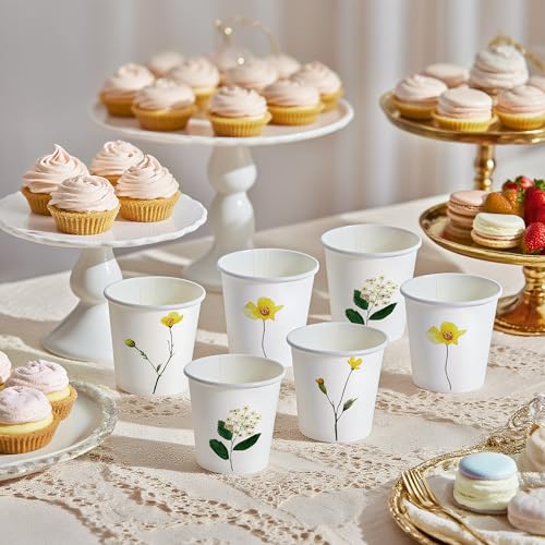WRAPAHOLIC 3oz Paper Cups - 100 Pack Disposable Bathroom Cups with Wildflower Design, Small Mouthwash Cup for Toothbrush Rinse, Home Bathroom, Picnic, BBQ, Travel and Party - color: Yellow Wild Flower
