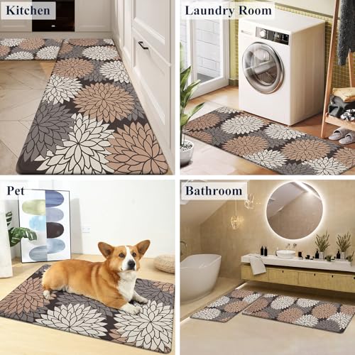 HEBE Anti Fatigue Kitchen Rugs Sets of 2, Non Slip Kitchen Mats for Floor, Waterproof Cushioned Comfort Standing Carpet for Kitchen Sink, Home Office, Laundry Room - color: Dark Brown, size: 17.3"x59"+17.3"x28"-0.47"Th