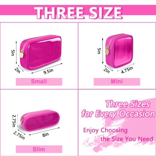 UIXIZQ Clear Small Pencil Pouch Makeup Bag for Purse,Nylon&PVC Pencil Case Waterproof Makeup Brush Holder with Zipper,Preppy Transparent Pen Bag Travel Cosmetic Bag for Women Office(Slim-Hot Pink) - color: Bubblegum-Clear, size: Slim