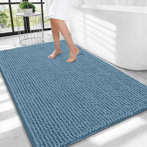OLANLY Thick Large Bathroom Rugs 40x32, Extra Soft Absorbent Chenille Bath Rugs, Rubber Backing, Machine Wash Dry, Bath Mats for Bathroom Floor, Tub and Shower, Home Decor Accessories, Airy Blue - color: Airy Blue, size: 40" X 32"